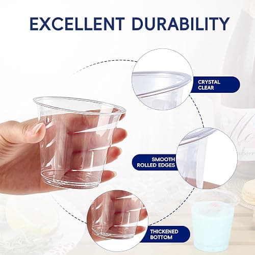 JOLLY CHEF 100 Pack Clear Plastic Cups, 9 oz Crystal PET Party Cups, Classic Clear Disposable Wine Cup for Wedding, Thanksgiving, Birthday, Halloween, Christmas Party thumbnail 4