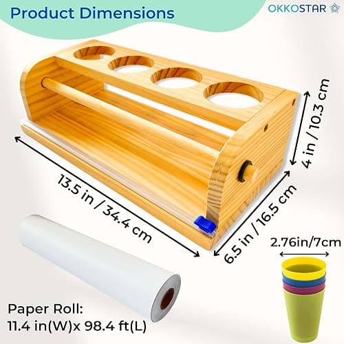 Wooden Tabletop Paper Roll Dispenser with Safety Sliding Cutter - Kids Art Easel with Roll of Paper (11.4”x 98.4ft)- Pencil Cups and Drawing Kit 30 Piece Set (Safety Sliding Cutter) thumbnail 3