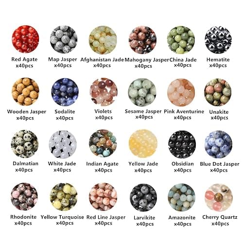 GangGangHao 960pcs Natural Stone Beads Crystals Round Genuine Real Stone Beading Loose DIY Gemstone for Bracelet Jewelry Making(6mm,24 Color) thumbnail 3