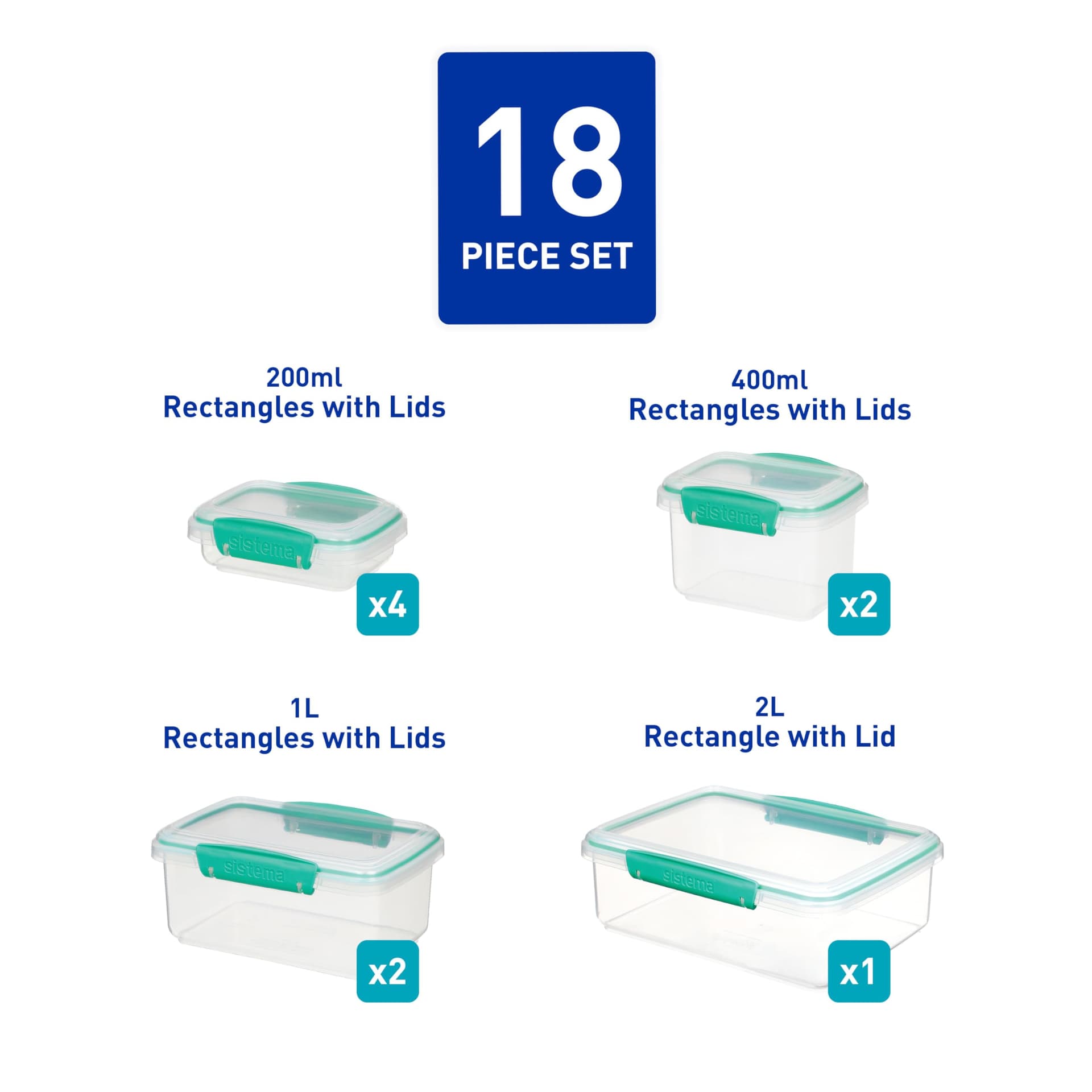 Sistema KLIP IT Food Storage Containers | Airtight & Stackable Meal Prep Containers with Lids | School Lunch Boxes & Snack Boxes | BPA-Free | 18 Count (9 Containers & Lids) thumbnail 2