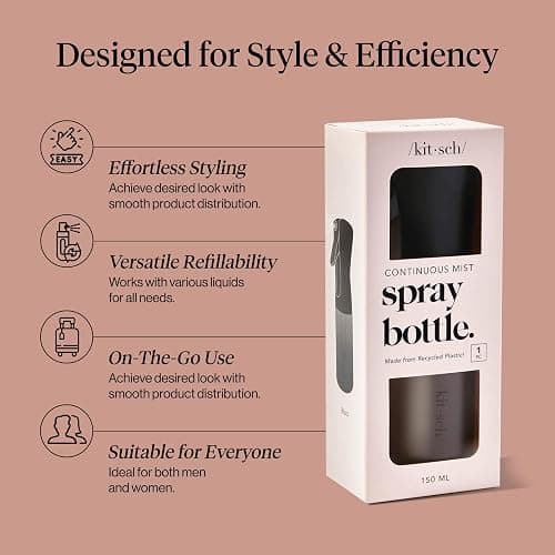 Kitsch Continuous Spray Bottle for Hair – Black, 150ml | Fine Mister Spray Bottle & Water Spray Bottle – Recycled Hair Spray Bottle – Spray Bottles for Cleaning, Styling, & More thumbnail 4
