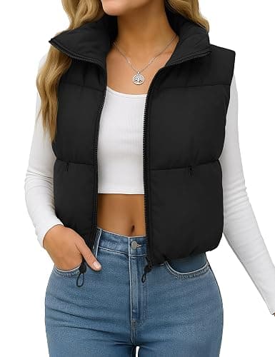 YUCOLEN Women's Crop Puffer Vest Lightweight Warm Outerwear with Fashion Stand Collar Zip Up Padded Cropped Jacket Coat - Image 1