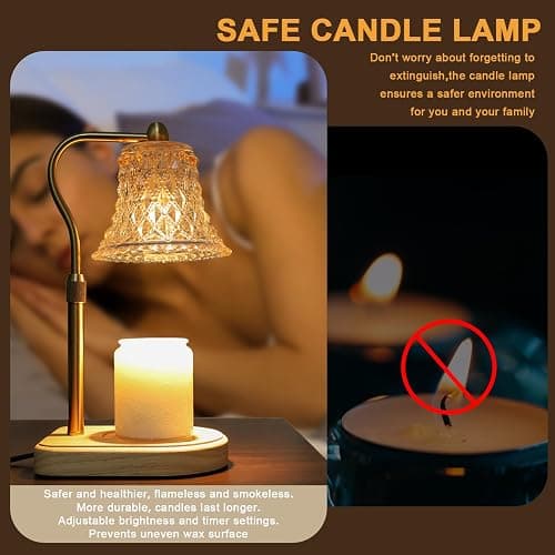 Amber Candle Warmer Lamp with Timer, 2/4/8H Adjustable Height, Dimmable for All Scented Jar Candle Sizes, 2 Bulbs thumbnail 6
