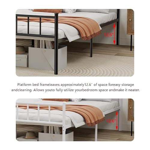 WJORATA Metal Platform Twin Bed Frame with Headboard Sturdy Steel Slats Support No Box Spring Needed Easy Assembly White thumbnail 5