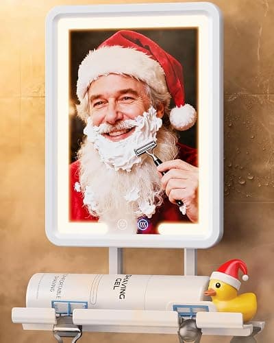 Heated Shower Mirror Fogless for Shaving 2025 New, 3 Colors Stepless Dimmable Lights Anti Fog Shower Mirror, Fog Free Mirror for Shaving with Razor Holder for Men, NO-Drilling, Removable - White - Image 1