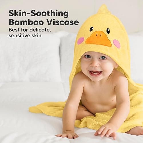 KeaBabies Hooded Baby Towel for Newborn, Baby Bath Towels (Duck, 35x35) | Viscose Derived from Bamboo, Large Baby Towels with Hood, Boys, Girls, Toddler, Soft Absorbent Baby Bath Essentials thumbnail 4