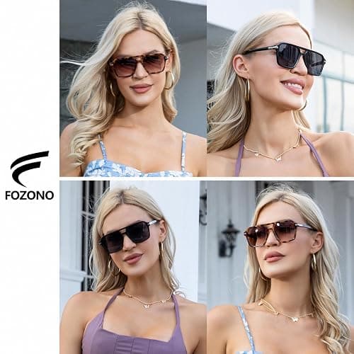 Fozono Retro Aviator Sunglasses for Women Men Trendy Classic Square 70s 80s 90s Vintage Shades Double Bridge Aviators FZN813 thumbnail 7