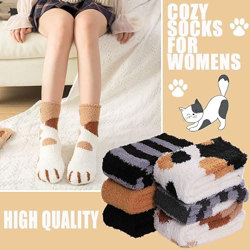 Ginmewrae Women Fuzzy Socks Cozy Soft Fluffy Cute Animal Slipper Socks Sleeping Warm Socks Christmas Gift for Girls thumbnail 4