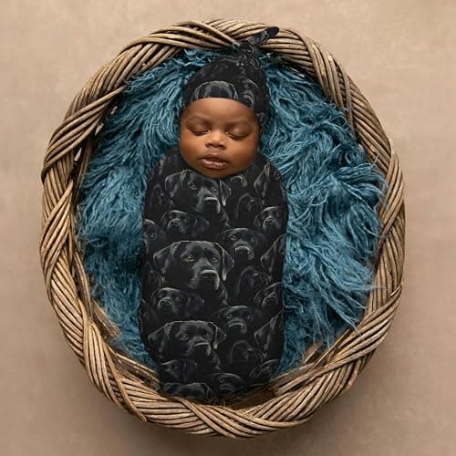 Muishi Black Labrador Lab Dog Newborn Swaddle Blankets Hat Sets Soft Baby Receiving Blanket Swaddle Sack for Baby Shower Infant Boy Girl Gift thumbnail 7