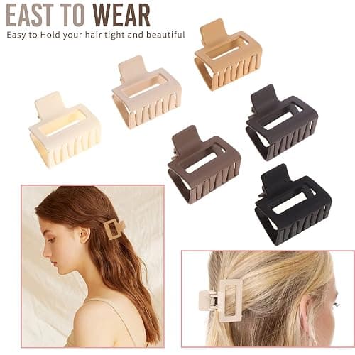 Alemaky 12 Pack Square Claw Clips, Big and Small Neutral Rectangle Hair Claw Clips, Non-slip Matte Large Hair Clips for Women,Strong Hold jaw clip for Thick Thin Hair (Neutral) thumbnail 3