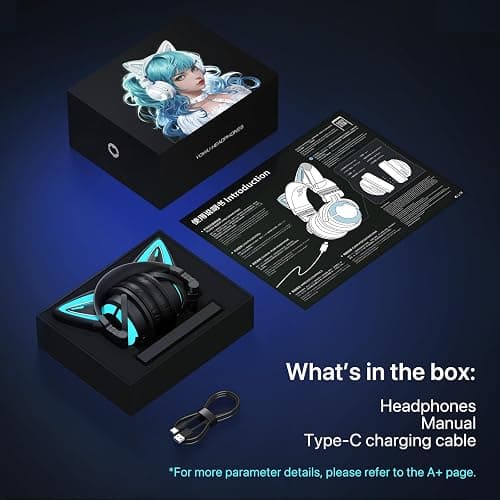 YOWU Cat Ear Headphones, Cute Cat Ear Gaming Headsets with Bluetooth 5.2 for PC/PE/Switch/PS4/PS5, Built-in Mic & Customizable RGB Light Effect for Anime Lovers(CE Black) thumbnail 7