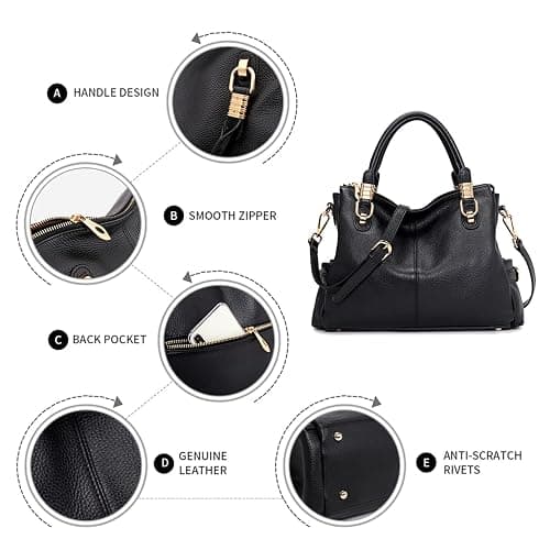 Kattee Top Handle Handbag for Women,Soft Genuine Leather Purses and Handbags Satchel Tote Shoulder Bag with Crossbody Strap thumbnail 5