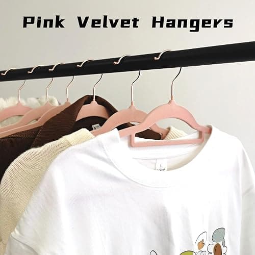 BGRQRIQ Pink Velvet Hangers 50 Pack - Rose Gold Hook, Space Saving Non-Slip Clothes Hangers, 16.5 Inch with Tie Bar for Coats,Sweater,Jackets,Dresses, Shirts, Suits & T-Shirts thumbnail 7