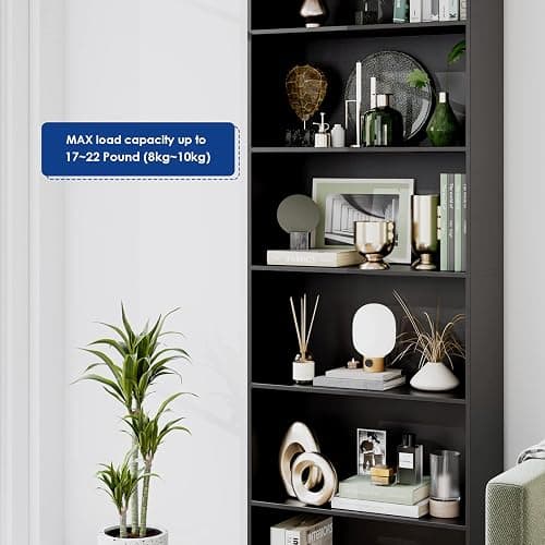 FOTOSOK 6-Tier Open Bookcase and Bookshelf, Freestanding Display Storage Shelves Tall Bookcase for Bedroom, Living Room and Office, Black thumbnail 6