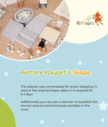 Elftopia Foam Climbing Blocks with Ball Pit & Stairs for Toddlers Aged 1-3 -Soft Playset for Indoor Crawling, Foam Playground Set for Baby to Active Playing Inside -(Balls NOT Included),Grey thumbnail 7