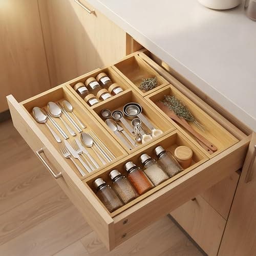 Acidea Bamboo Drawer Organizer Set, 5Pcs Multi-purpose Individual Storage Organizer, Junk Drawer Divider and Storage Trays Containers for Kitchen, Bathroom, Office Desk, Makeup, Jewelry, Utensils thumbnail 6