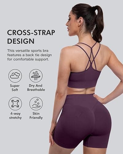 CHRLEISURE Sports Bras for Women, 4 Packs Padded High Support Workout Yoga Seamless Criss-Cross Racerback Bras thumbnail 3