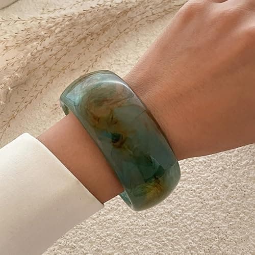 NIDONE Armreifen, 4pcs Acrylbänder, farbenfrohe geometrische klobige Harzbänder Set Wide Dome Form Armband Fashion Holiday Juwely für den Alltag thumbnail 2