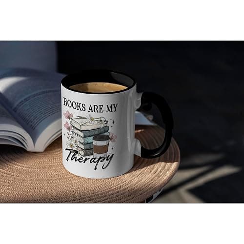 FUNITZ Book Lover Gifts - Books Are My Therapy Mugs with Black Handle, Bookish Coffee Mug with Stacked Book Design, Birthday, Christmas Gifts for Books Lovers Women, Bookworm Mugs for Readers thumbnail 5