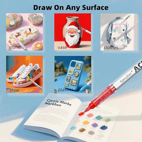 senalier 180 Colors Acrylic Markers, Soft Brush Tip Paint Pens and Paint Markers, Acrylic Pens for Wood, Stone, Canvas, Glass, Fabric, Egg, Rock Painting and DIY Crafts Art Supplies thumbnail 5