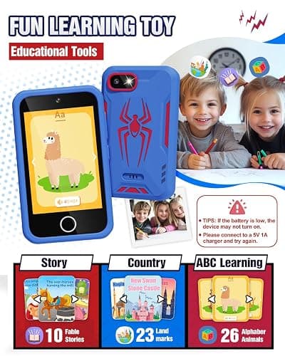 Kids Smart Phone, Spider Toys Phone for Boys 3 4 5 6 7 8 Years Old, Dual Camera, 3.5'' Touchscreen Kid Phones, Educational Toy for Toddler Kids Christmas Birthday Gifts, ABC Learning, Habit Tracker thumbnail 3