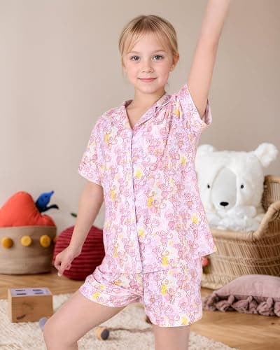 HMPEAIIY Cute Monkey Pajamas Set for Girls, Kids Summer Button Down Matching Y2k Loungewear PJs Christmas Thanksgiving Gift thumbnail 6