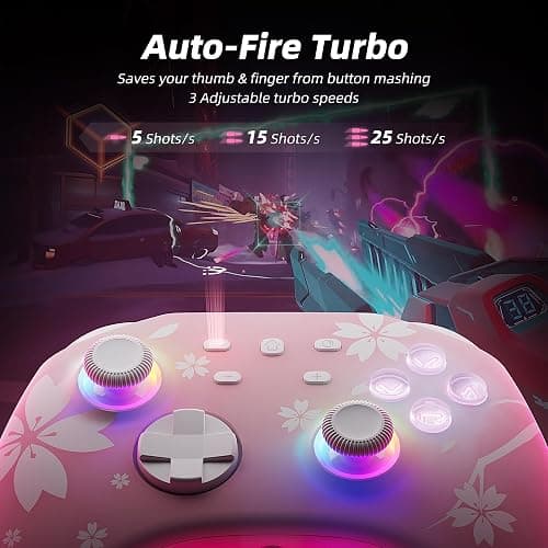 Mytrix Wireless Controllers for Switch/Switch 2, Windows PC iOS Android Steam/Steam Deck, Sakura Pink Bluetooth Controller with Programmable, Hall Effect Joysticks, Adjustable LED Light/Turbo/Vibration thumbnail 3
