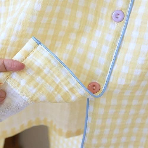 Womens Gingham Pajama Set Cotton Cute Pj Set Color Block Shirts 2 Piece Bridal Sleepwear Plaid Lounge Set thumbnail 5