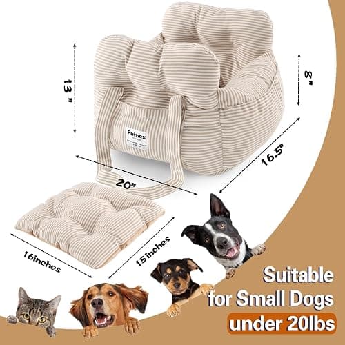 PETNEX Dog Car Seat for Small Dogs, Portable Puppy Car Seat of Easy Installation, Fashionable Pet Carrier Bag with Large Pockets, Machine Washable Dog Booster Seat (Striped Khaki) thumbnail 6