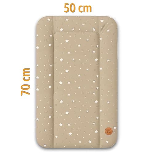 Baby Changing Mat 70 x 50 cm – Baby Changing Table with Plan, Waterproof Mat Easy to Clean to Place on a Hemnes or Malm Washing Machine or Dresser, Beige with White Stars thumbnail 3