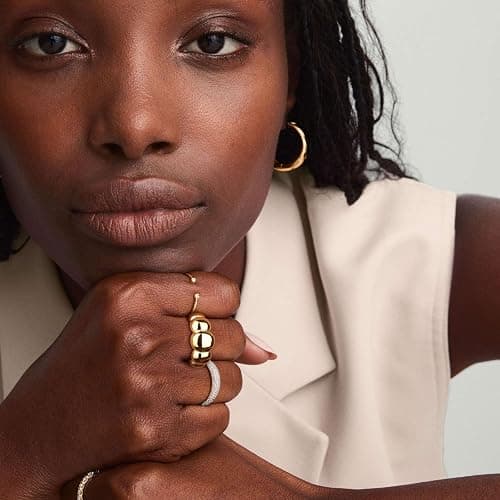 NVWAROCK Chunky Dome Rings for Women and Men Cute Fat Puffy Statement Thumb Band High Polished Comfort Bubble Stackable Ring Size 5-10（Gold and Silver） thumbnail 3