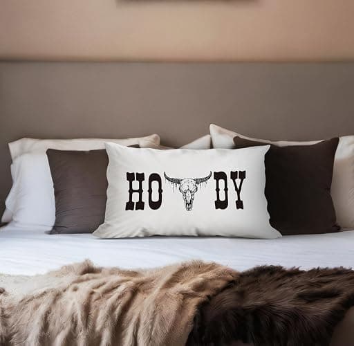 huester Western Pillow Covers 12x20, Western Throw Pillows Cases, Cow Skull Howdy Sign Pillows Decorative Throw Pillows Cover, Western Cow Bull Skull Home Bedroom Living Room House Decor thumbnail 3