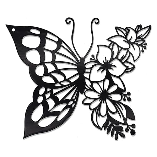 Butterfly Decoration Black Wall Art Boho Hanging Flower Wall Home Decor | Medium size floral butterfly wall art,lovely boho modern decor for bedroom and living room. - Image 1