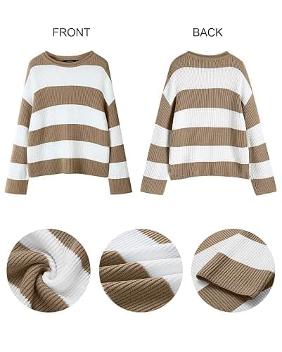 ZESICA Women's 2025 Fall Long Sleeve Oversized Striped Color Block Comfy Loose Crew Neck Knitted Pullover Sweater thumbnail 6