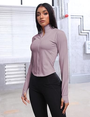 Lviefent Womens Lightweight Full Zip Running Track Jacket Workout Slim Fit Yoga Sportwear with Thumb Holes thumbnail 7