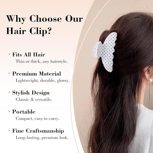 2 Acetate Hair Claw Clip for Women, 3.8-Inch Black and White Polka Dot Big Hair Clips Strong Hold No Slip Claw Clips for Thick or Thin Hair thumbnail 6