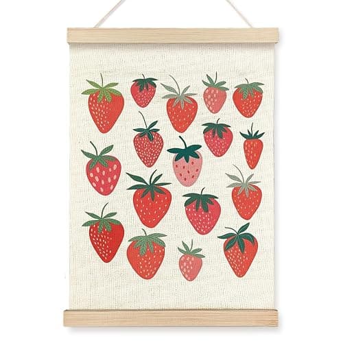 VGXKJIIOD Pink and Red Strawberry Wall Art Poster 12x16 in, Trendy Preppy Girly Strawberry Canvas Wall Decor Prints Sign Artwork for Girls Nursery Dorm Room Bedroom Apartment - Image 1