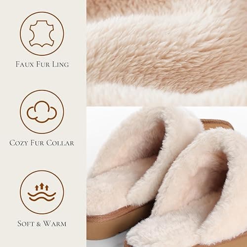 OOW Fuzzy Slippers for Women Cozy Faux Fur House Shoes Winter Warm Memory Foam Slippers for Indoor and Outdoor thumbnail 5