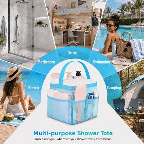 Mesh Shower Caddy Portable - 9 Pockets for College Dorm Room Essential | Large Capacity Mesh Shower Caddy with 9 Pockets, Portable Hanging Toiletry Bag for College Dorm, Gym, Camping and Beach thumbnail 4