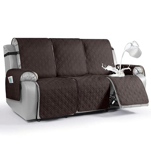 VANSOFY Waterproof Recliner Couch Covers, Sofa Covers 1-Piece Washable Reclining Sofa Cover Non-Slip Furniture Protector with Elastic Straps Pocket for Dogs, Pets(Chocolate,3 Seater) - Image 1