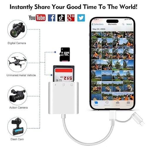 Duale Steckverbinder SD Kartenleser für iPhone iPad mit Aufladung, Lightning & USB C Micro SD/SD Kartenleser, Kamera Speicher kartenleser USB-C OTG Adapter für iPhone 16/15/14/13/12/11/8/7 Serie thumbnail 7