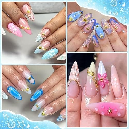 12 Fächer Sommer Muschel Nagelkunst Charms, 3D Ozean Thema Nagel Steinchen, Muschel Charms Nägel Für Frauen, Goldene Perlen Nägel Für DIY-Nageldesign, Kartendeko & Handyhüllen thumbnail 6