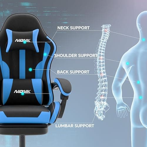 NIONIK Gaming Chair, Ergonomic Computer Chair with Footrest and Lumbar Support, Height Adjustable Game Chair with 360°-Swivel Seat and Headrest and for Office or Gaming BlackBlue thumbnail 5