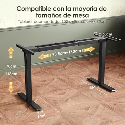 OffiGo Estructura Mesa Elevable con 2 Motore, Escritorio Elevable con Carga USB-C y A, Mesa Regulable Altura Electrico con 3 Función de Memoria, Table Reglable Hauteur para Mesas 100cm a 200cm, Negro thumbnail 2