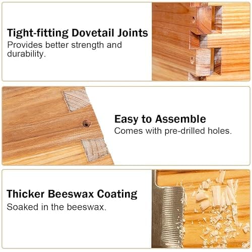 BeeCastle 10 Frame Langstroth Bee Hive Coated with Beeswax Includes Beehive Frames and Waxed Foundations (2 Deep Boxes & 1 Medium Box) thumbnail 4