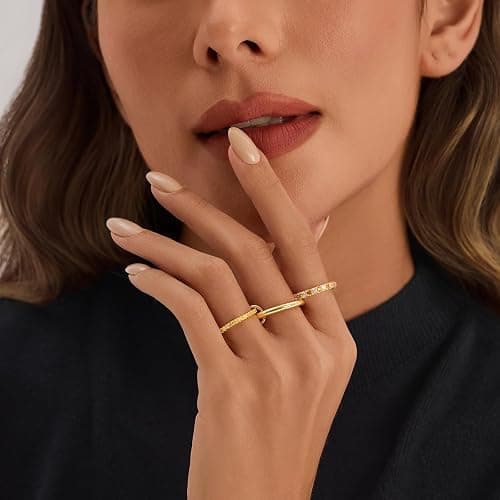 Cicy Bell Interlocking Ring for Women 18k Gold Plated CZ Stack Ring Set thumbnail 4