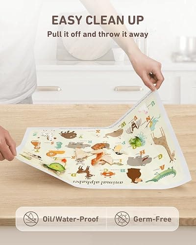 Babebay Disposable Stick-on Placemats 40 Pack for Baby & Kids & Toddler, Sticky Placemats Restaurant Table Mats 12" x 18" (Animal Alphabet) thumbnail 7