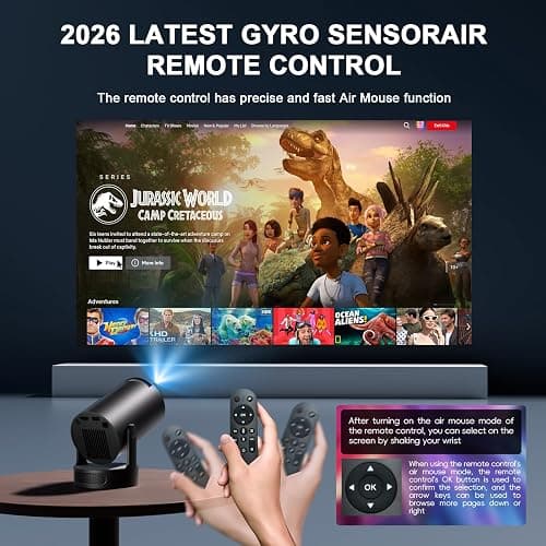[Built-in App & 2026 Upgraded] Mini Projector with WiFi 6 and Bluetooth 5.4 | Support 4K 1080P Auto Keystone 180° Rotatable Projector Portable Compatibile with HDMI/TV Stick/Memory Stick/Laptop, Black thumbnail 7