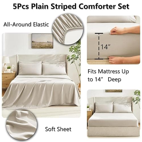 CozyLux Twin XL Comforter Set Beige, 5 Pieces Twin Extra Long Bed in a Bag for College Dorm, All Season Bedding Set with Stitch Quilted Comforter, Flat Sheet, Fitted Sheet, Pillowcases thumbnail 5