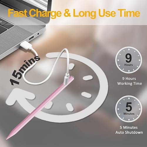 Pencil for iPad 2025-2018, Fast Charge, Palm Rejection, Tilt Sensitivity Stylus Pen for Apple iPad 10th/11th A16/9th-6th Generation, Air M2 M3 13"/11"/5-3rd, Pro M5 M4 13"/11"/12.9", Mini 7th/6th/5th thumbnail 3